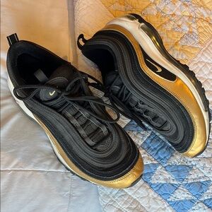 Nike Air Max 97 Black Metallic Gold Tennis Shoes Sneakers